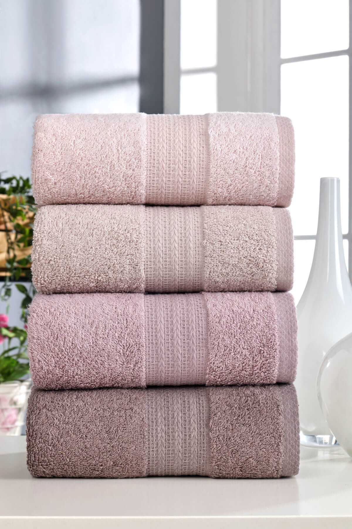 4 Lü El Yüz Havlu Seti &amp;#37;100 Pamuklu Gökkuşağı 50x85 Cm  Pudra