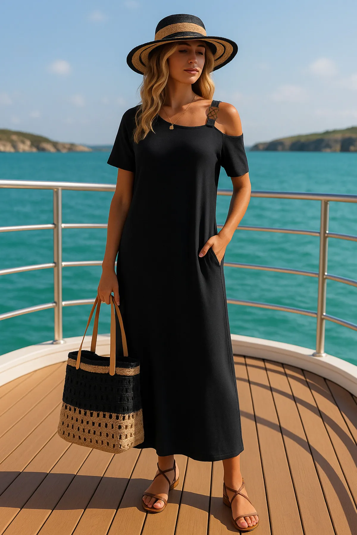 hasır çanta şapka takımı günlük lüks- kadınına özel