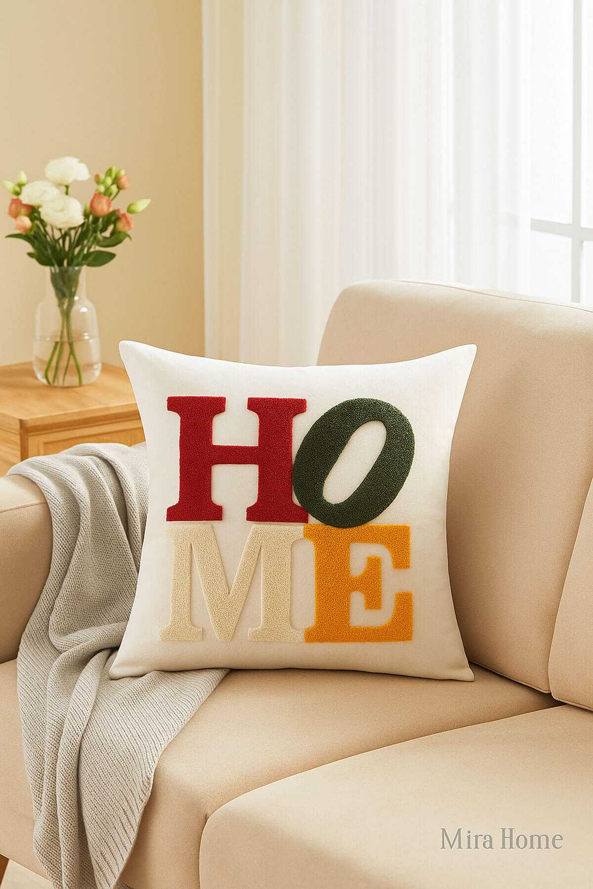 Mira Home Dekoratif Punch Home Nakışlı Kırlent Kılıfı