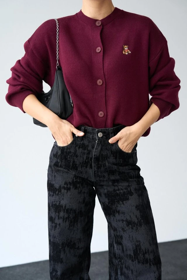 Ayıcıklı Hırka - Bordo