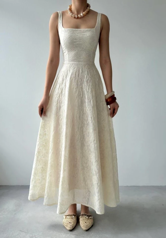 Cuper Çiçek Detaylı Elbise