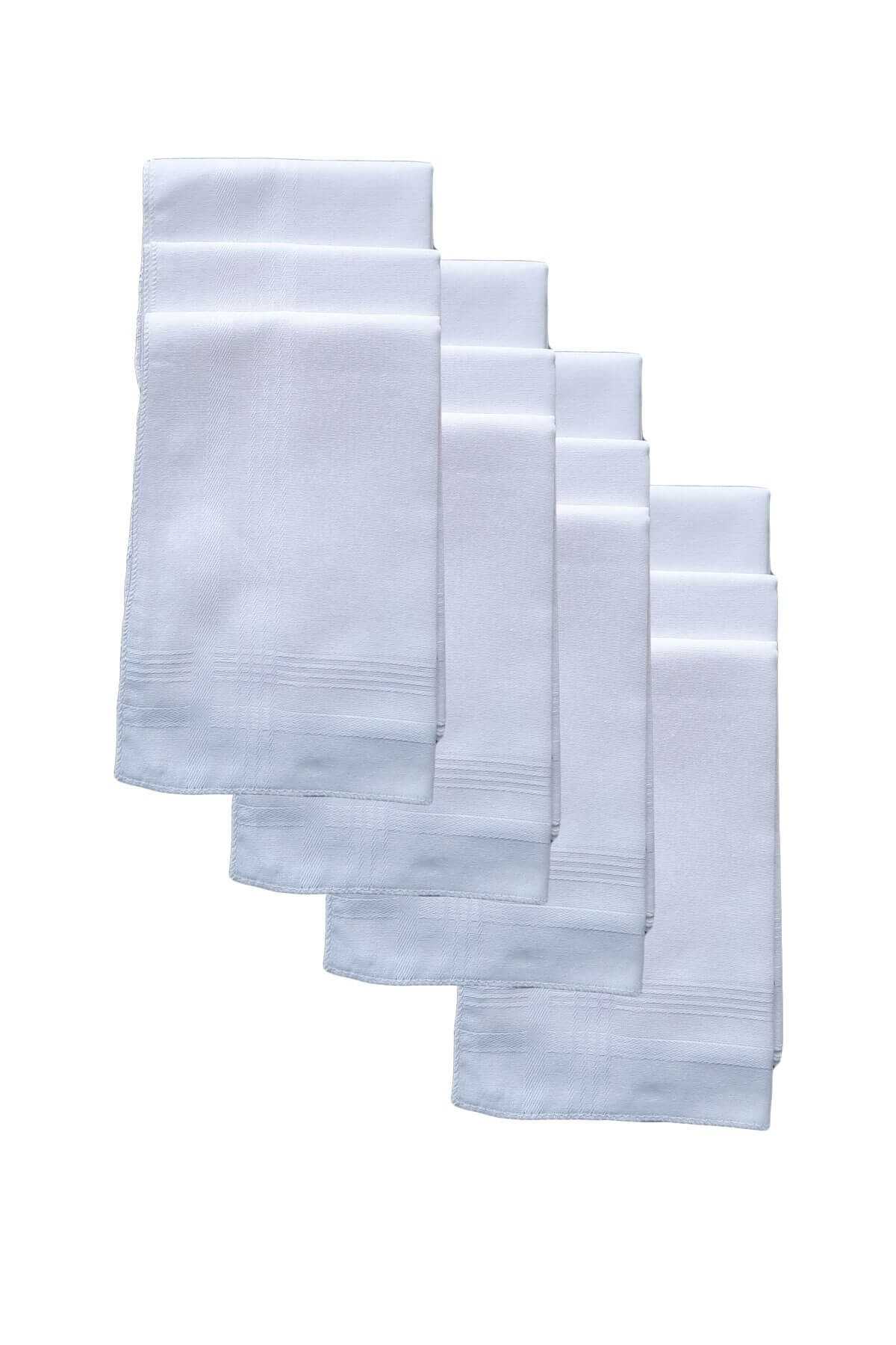 12 li El Cep Yaka Kumaş Mendil 36x36 Cm 100 Pamuklu TM Beyaz