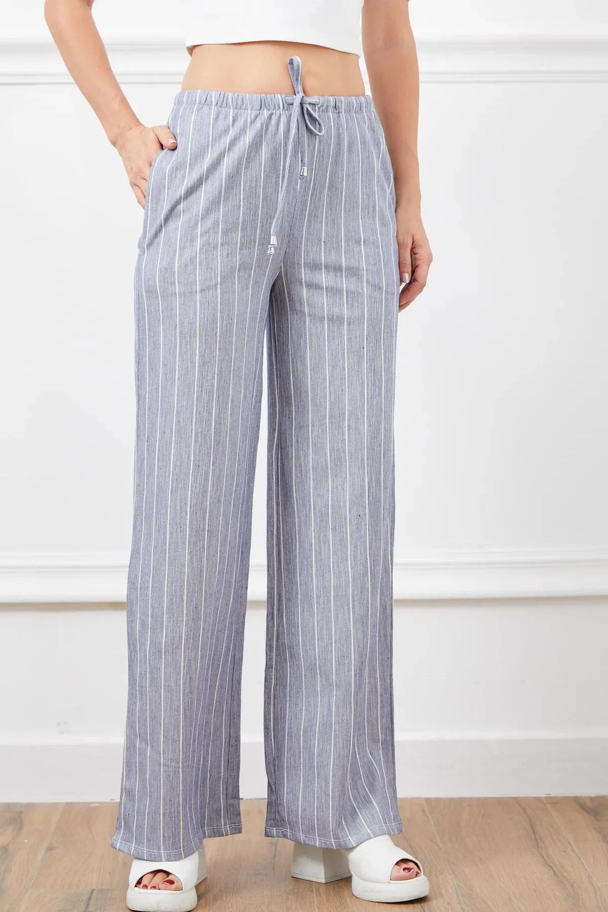 ÇİZGİLİ KETEN PANTOLON