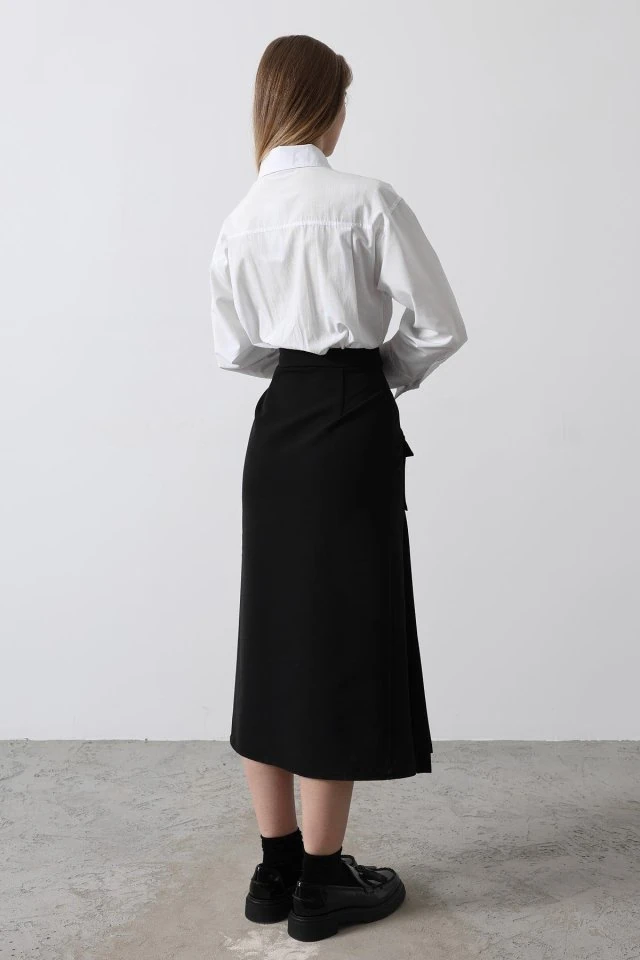 Pileli Kontrast Gömlek Elbise - Beyaz