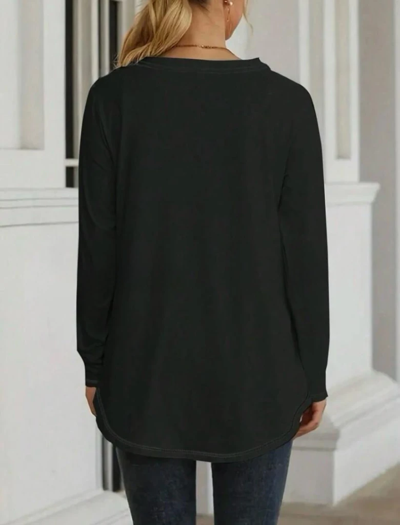 Kadın Uzun Kollu Yuvarlak Yaka Salaş Iki Iplik Bluz
