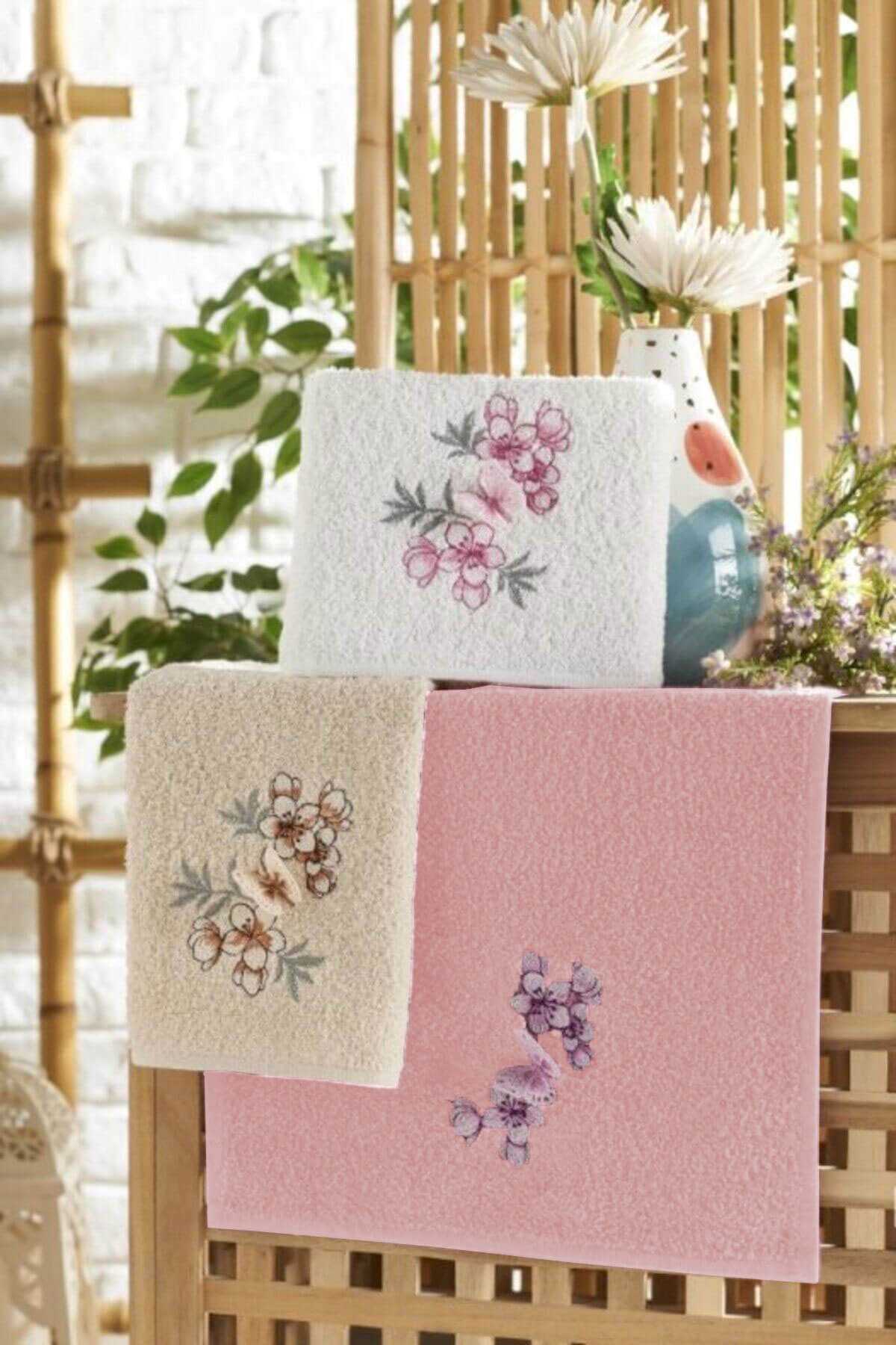 3lü Lüks &amp;#37;100 Pamuklu Mutfak Havlusu Seti 3D Kelebek Aplikeli 30x50 Cm