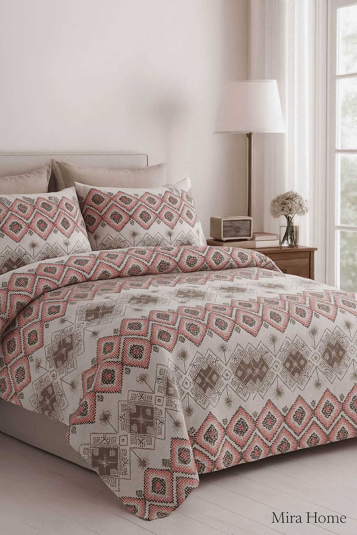 Çift Kişilik Pamuklu Nevresim Takımı Kareli Motifli