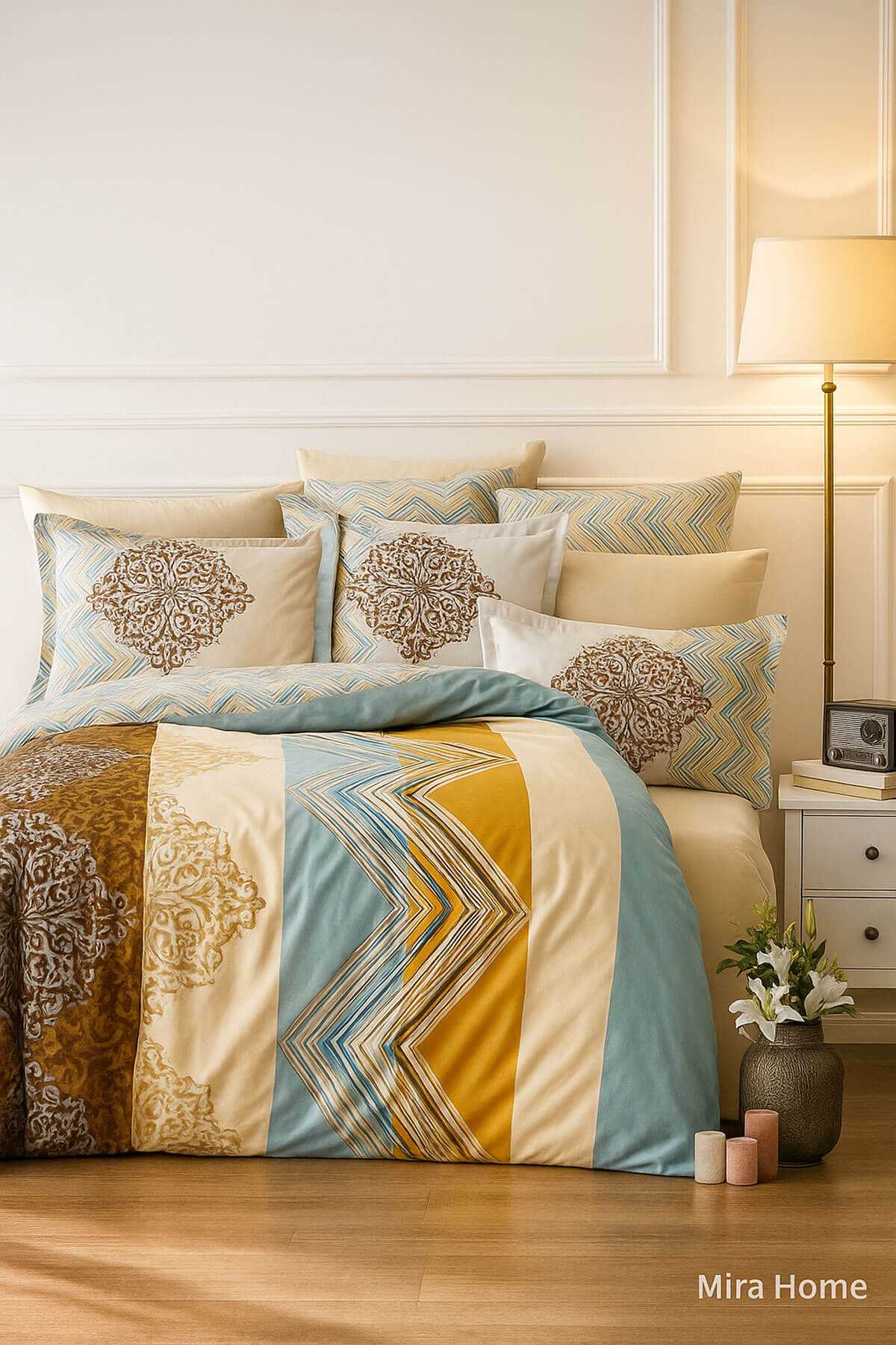 Çift Kişilik Pamuklu Nevresim Takımı Zigzag Desenli