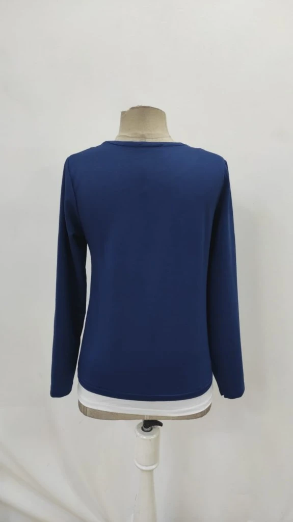 Kadın Uzun Kollu V Yakalı çift Renkli Viskon Iki Iplik Bluz