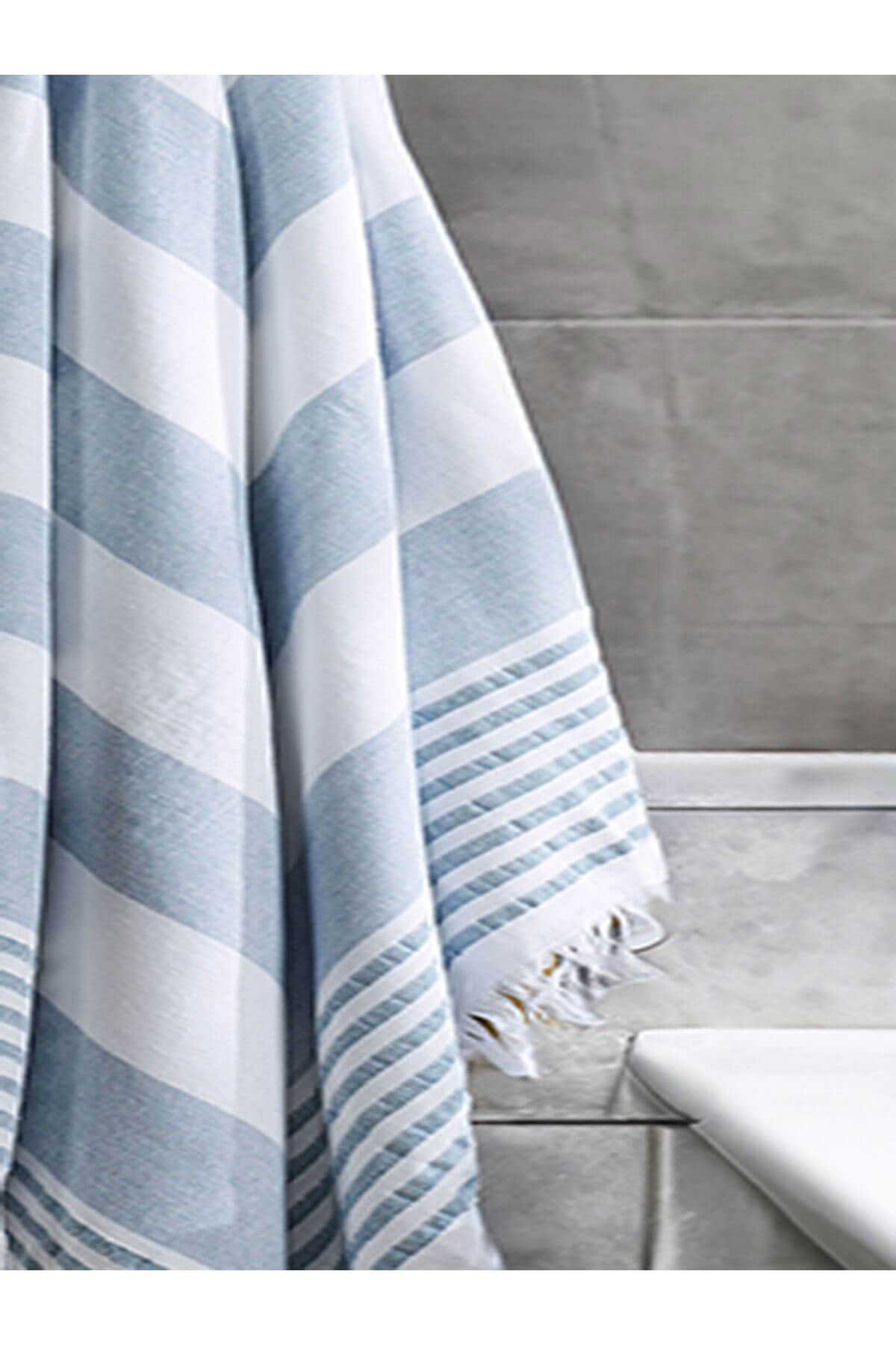 Pure Linen 90x170 cm Doğal Pamuk Peştamal Havlu Mavi