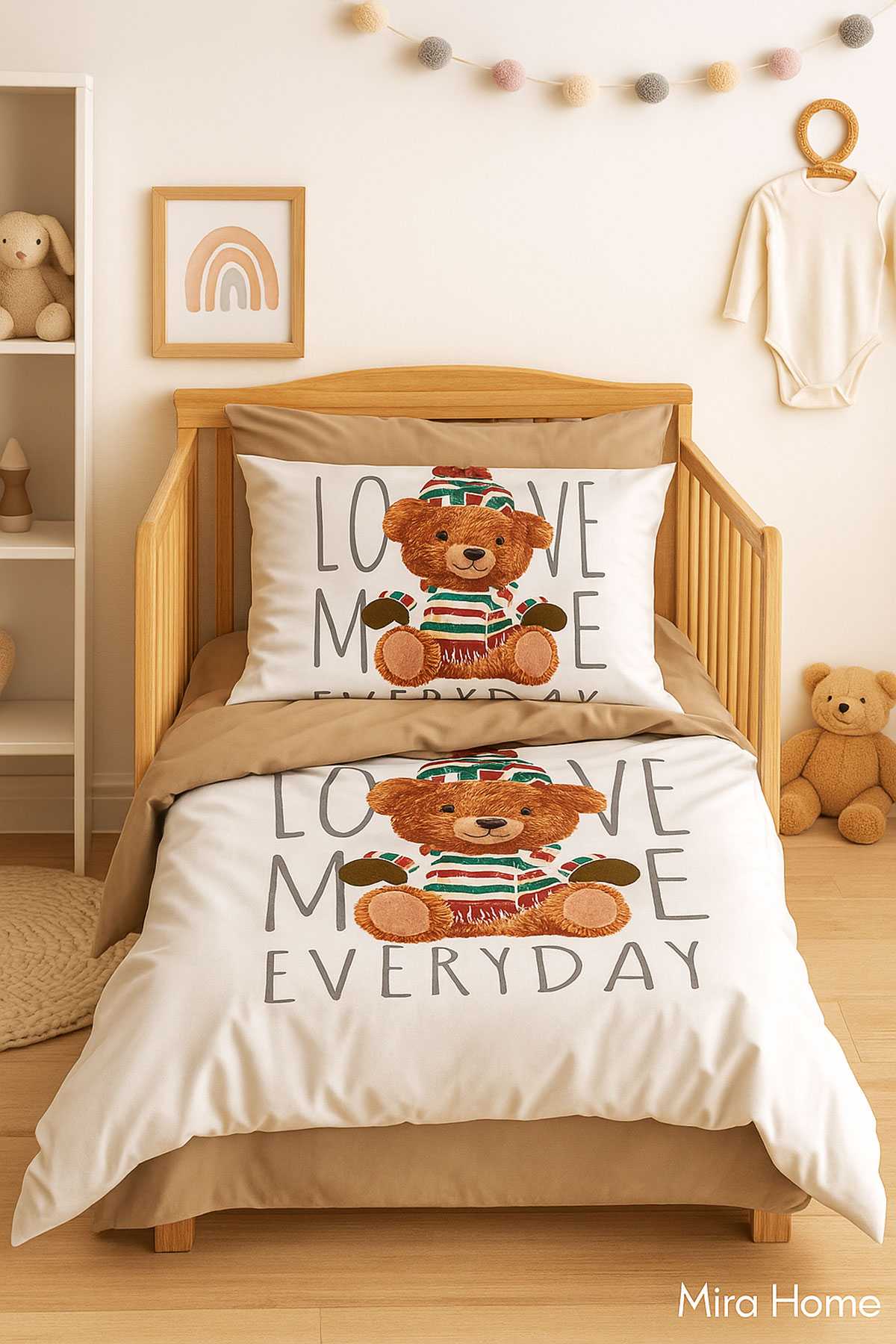 Dijital Baskılı 3d Pamuklu Yenidoğan Bebek Nevresim Takımı Love Me Everyday