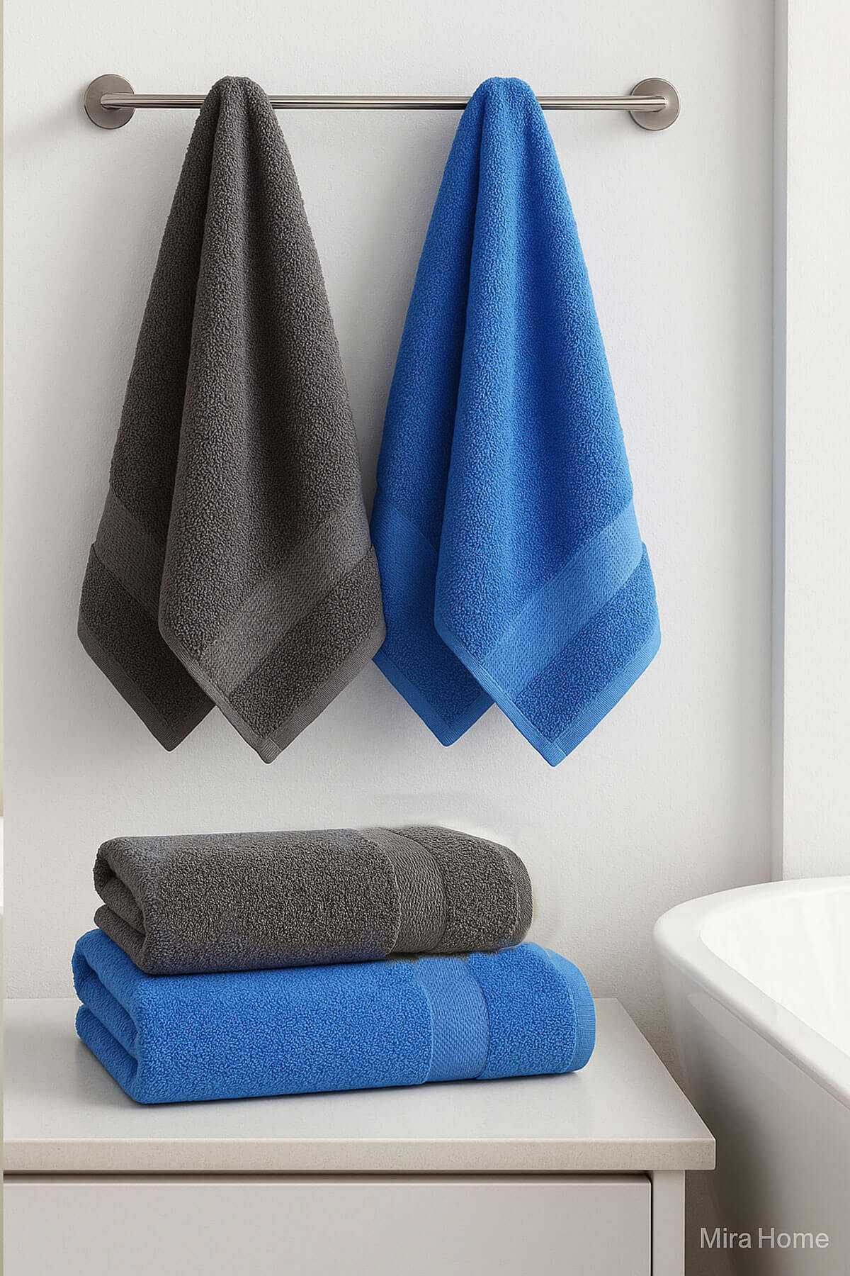 4 Parça Banyo Havlu Takımı &amp;#37;100 Pamuklu Dry Antrasit Mavi