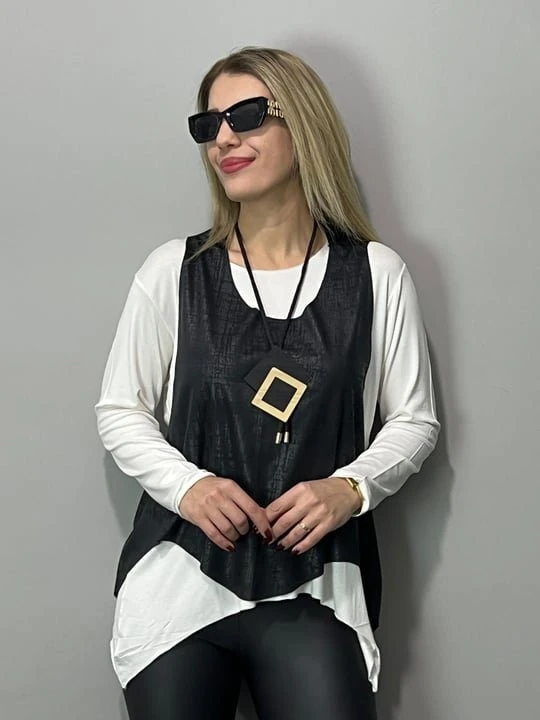 Kadın Siyah Deri Yelekli Kolye Dahil üçlü Takım