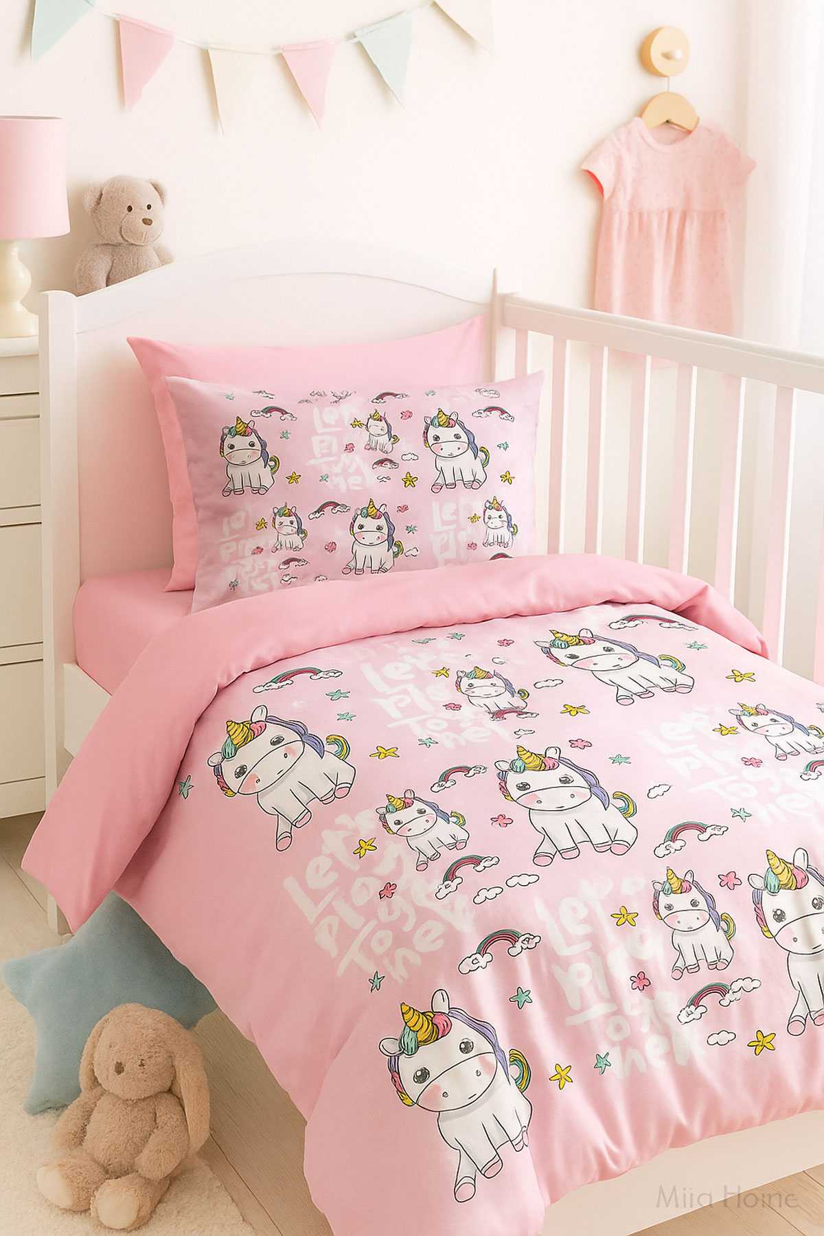 Dijital Baskılı 3d Pamuklu Yenidoğan Bebek Nevresim Takımı Lets Play Together