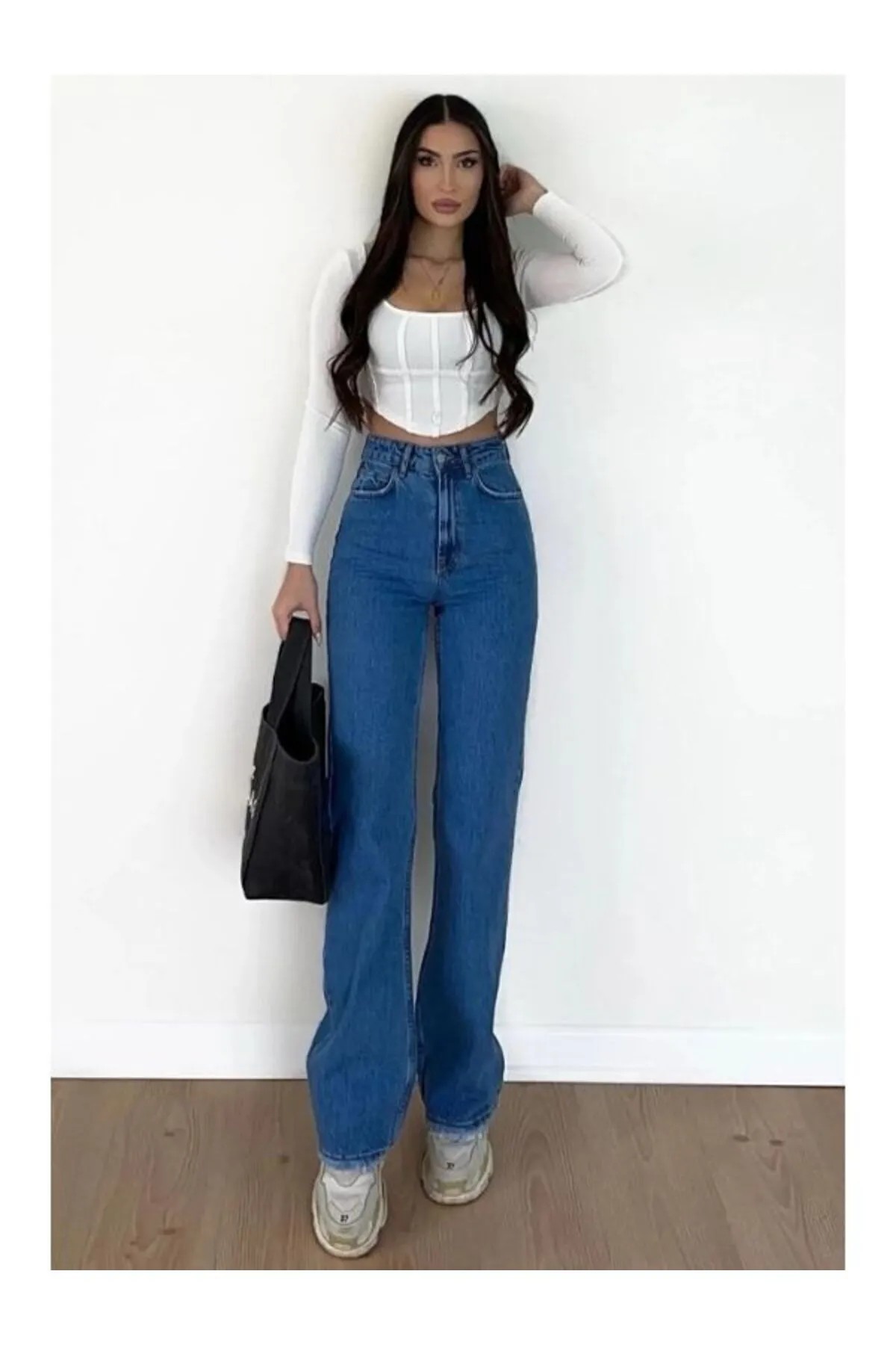 Christian 90's Orta Mavi Palazzo Salaş Paça Süper Yüksek Bel Jean Pantolon