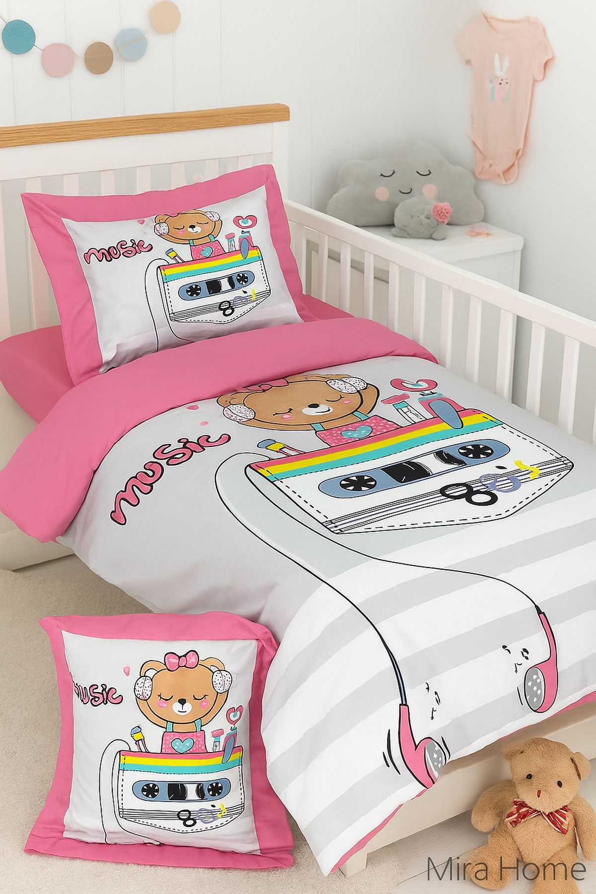 Dijital Baskılı 3d Pamuklu Yenidoğan Bebek Nevresim Takımı Enjoy Music