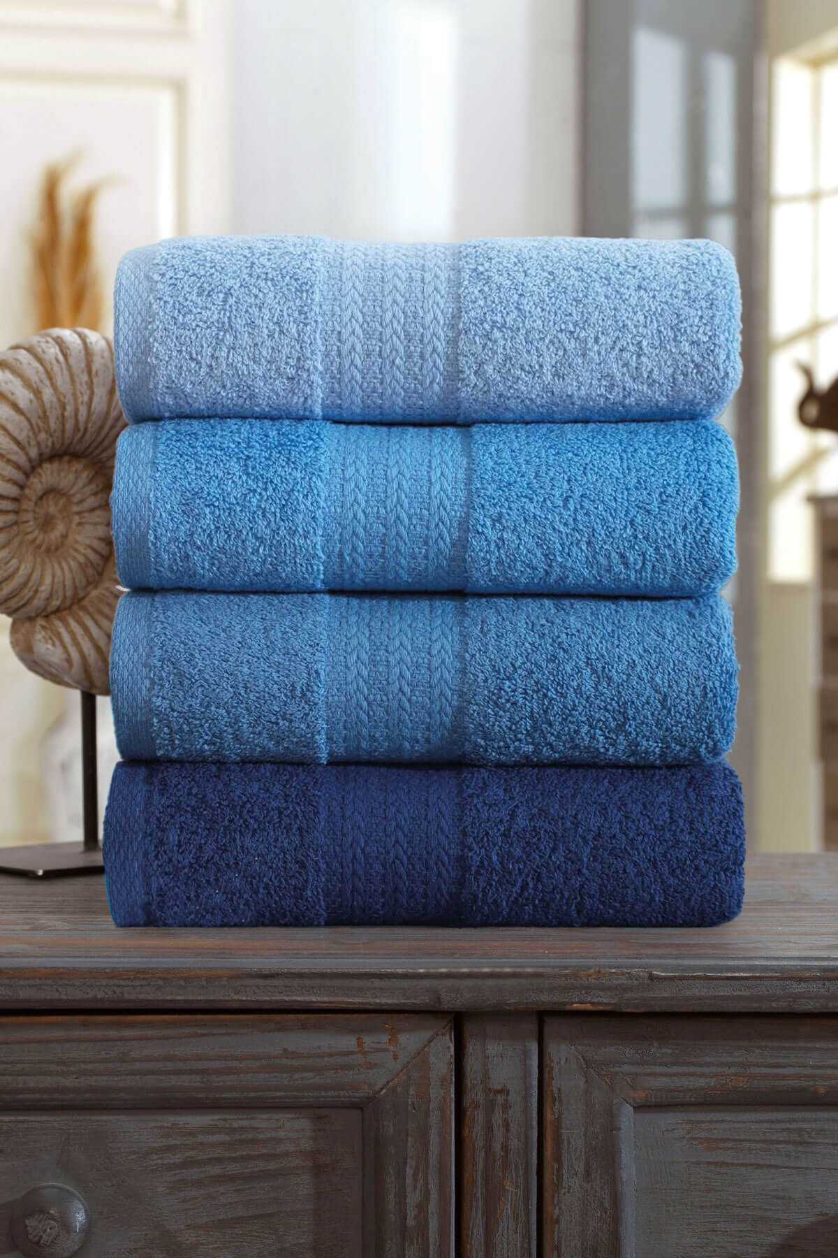 4 Lü El Yüz Havlu Seti &amp;#37;100 Pamuklu Gökkuşağı 50x85 Cm Mavi