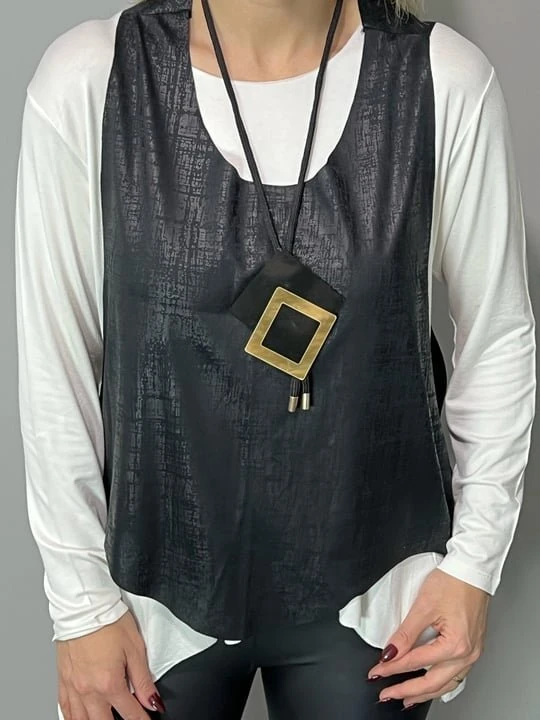 Kadın Siyah Deri Yelekli Kolye Dahil üçlü Takım