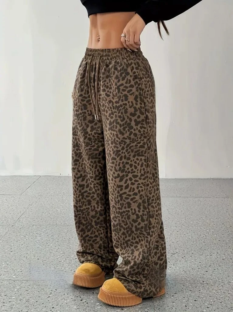 Kadın Yüksek Bel Lastikli Bağcıklı Geniş Kesim Iki Iplik Pantolon