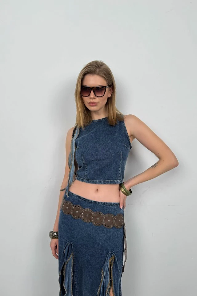 Fırfır Detay Denim Bluz