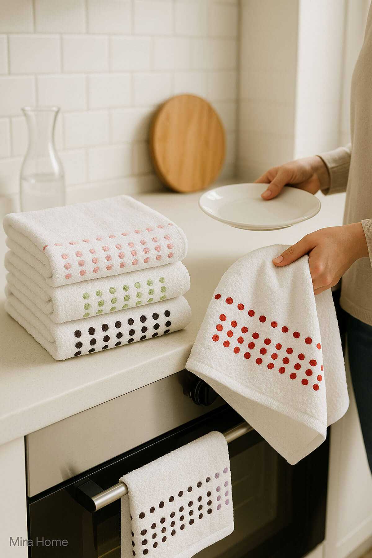 6 lı &amp;#37;100 Pamuklu Mutfak Havlusu Seti 30x50 Cm  Happy Points