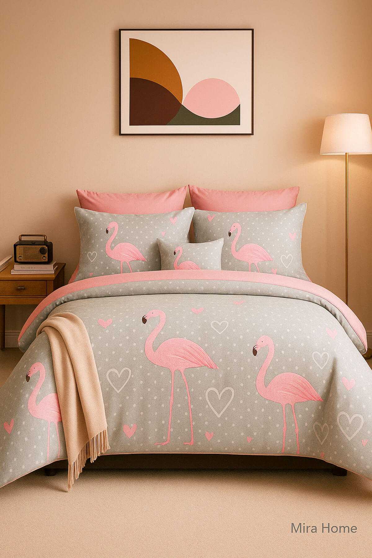 Çift Kişilik Pamuklu Nevresim Takımı Flamingo Love