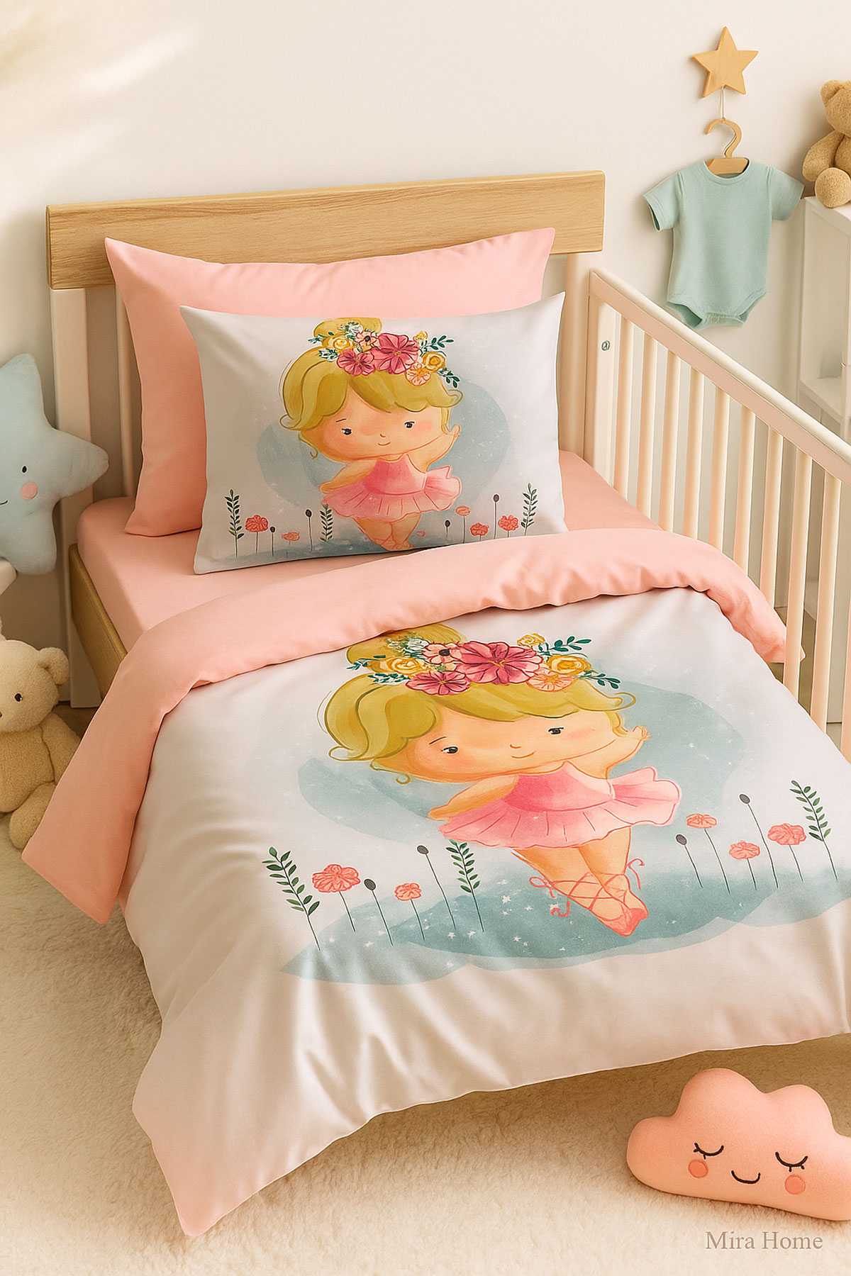 Dijital Baskılı 3d Pamuklu Yenidoğan Bebek Nevresim Takımı Balerina