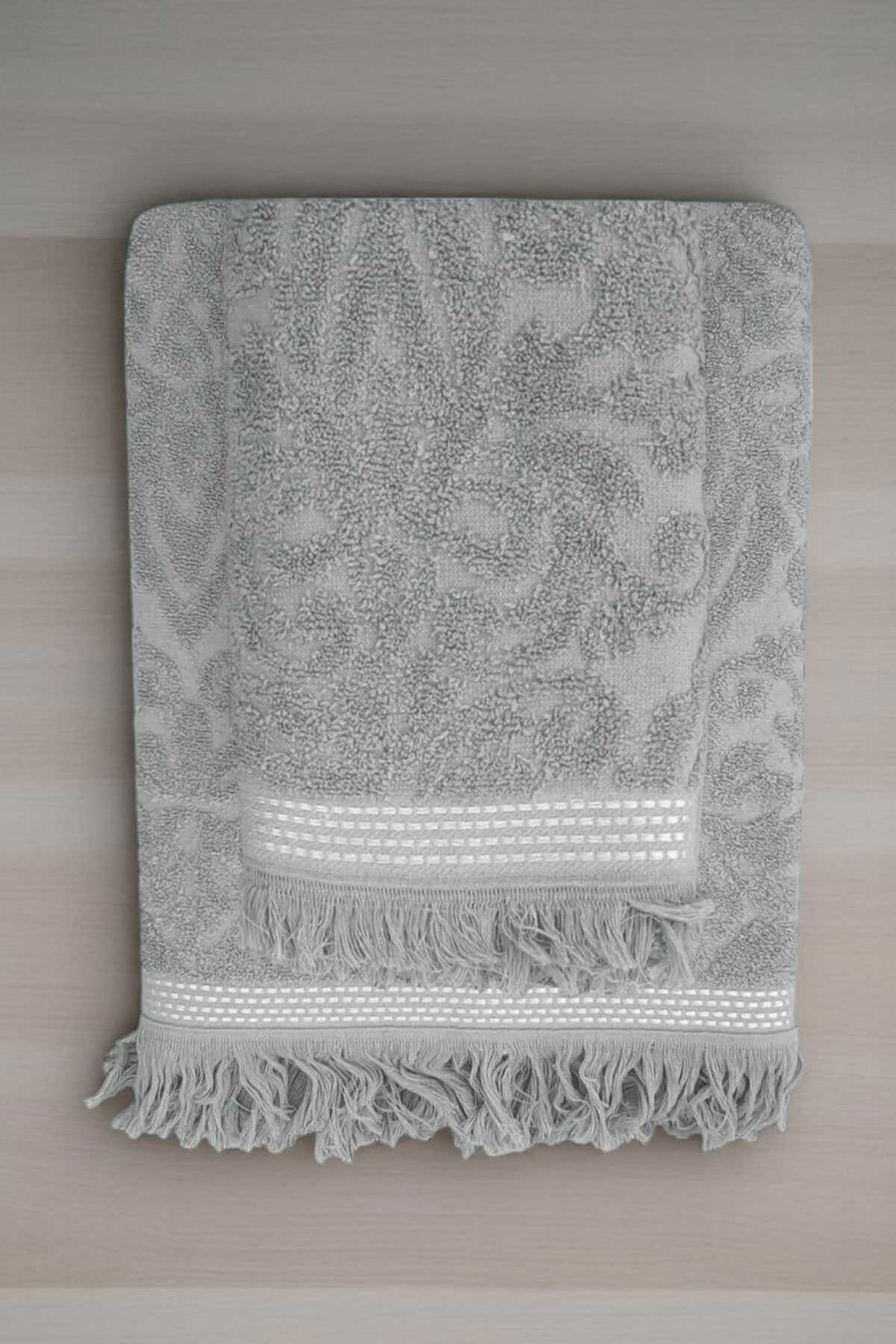 2 Parça Jakarlı Banyo Havlu Takımı &amp;#37;100 Pamuklu 90x150 Cm Arden Gri