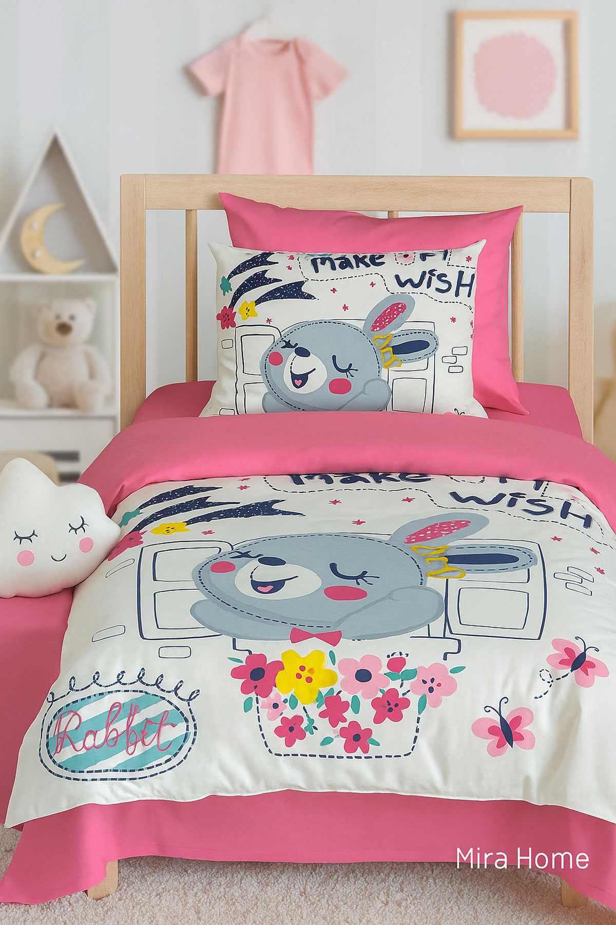 Dijital Baskılı 3d Pamuklu Yenidoğan Bebek Nevresim Takımı Wish Rabbit