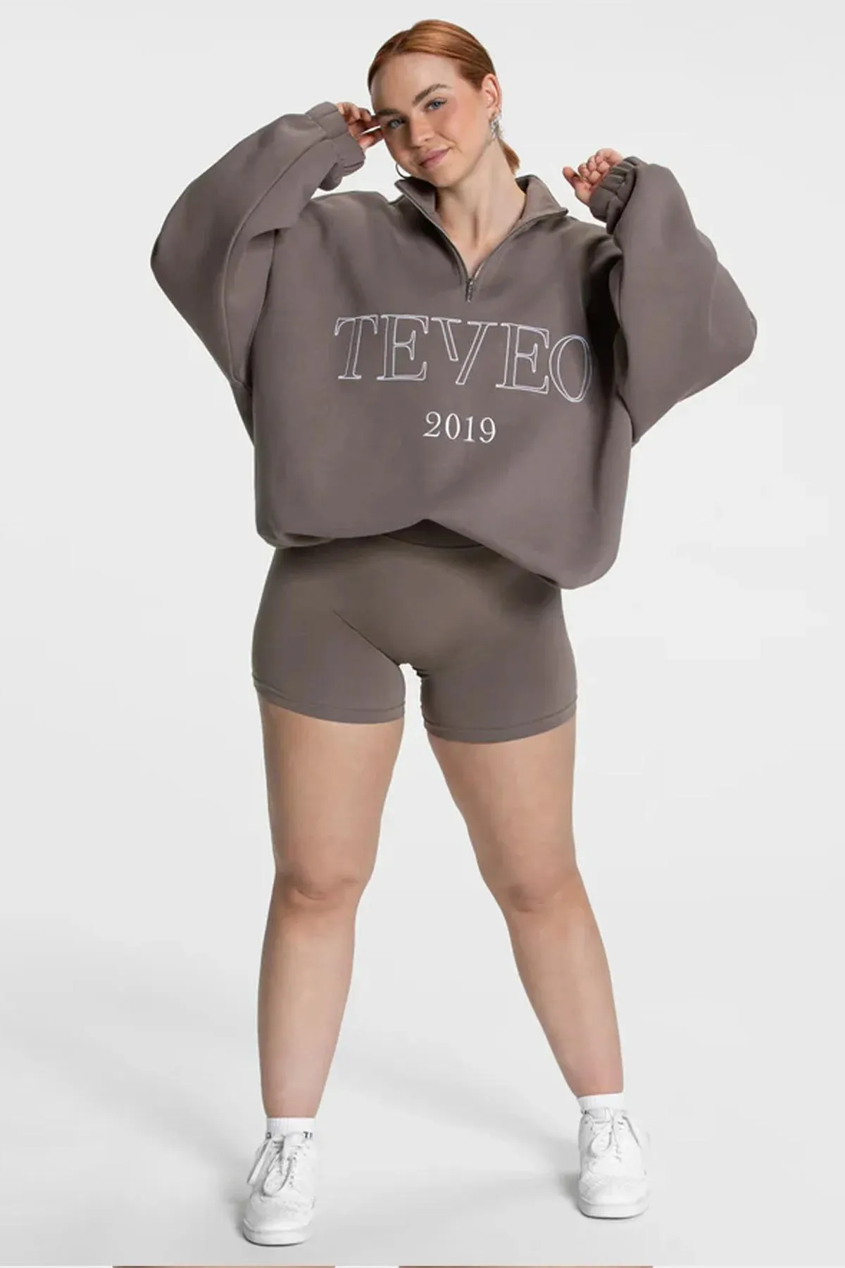 Yarım Fermuarlı Üç İplik Oversize Sweatshirt