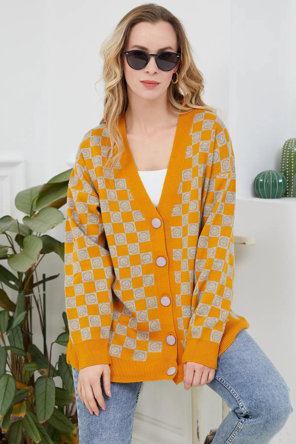 Oversize Desenli Hırka