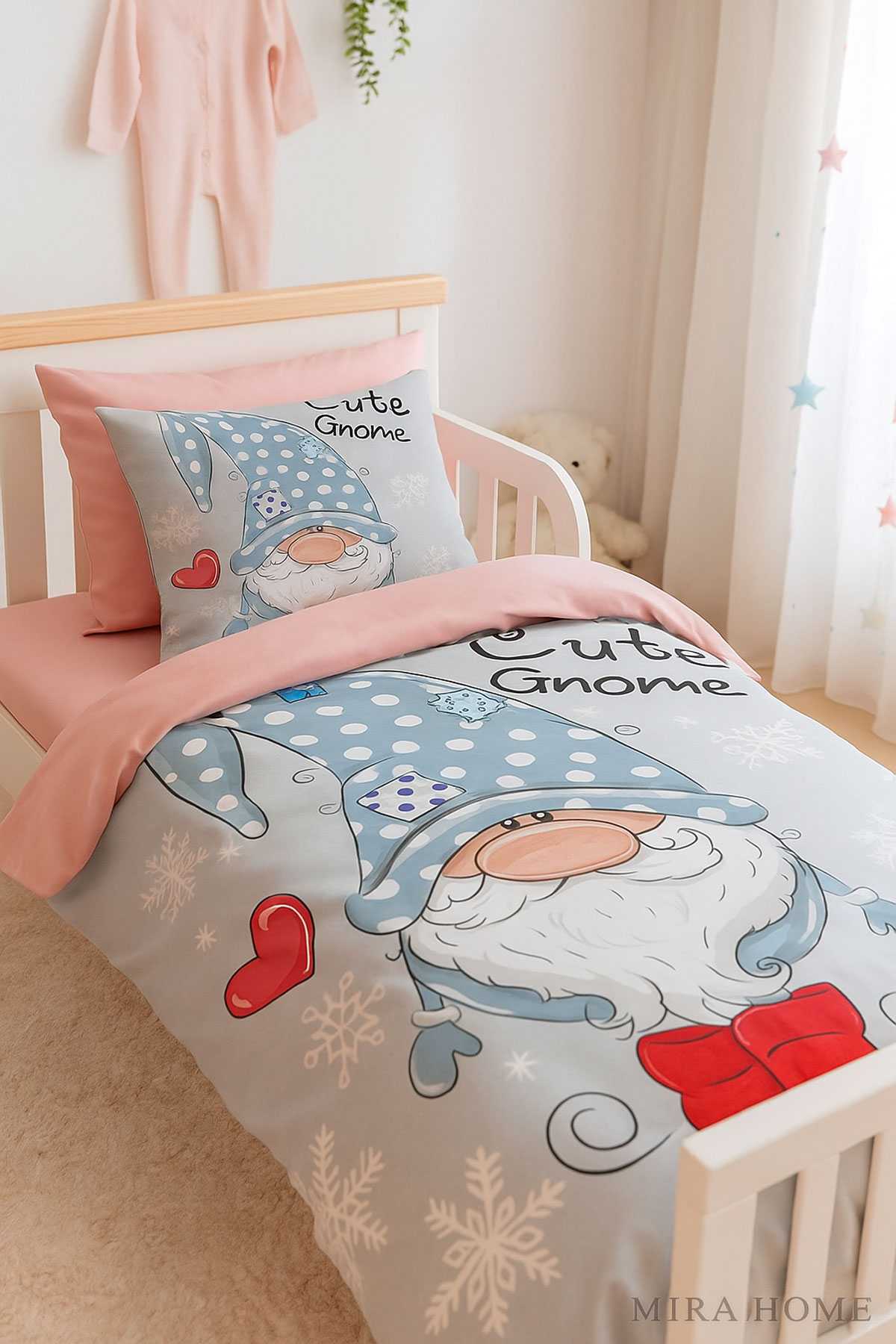 Dijital Baskılı 3d Pamuklu Yenidoğan Bebek Nevresim Takımı Cute Gnome Pink