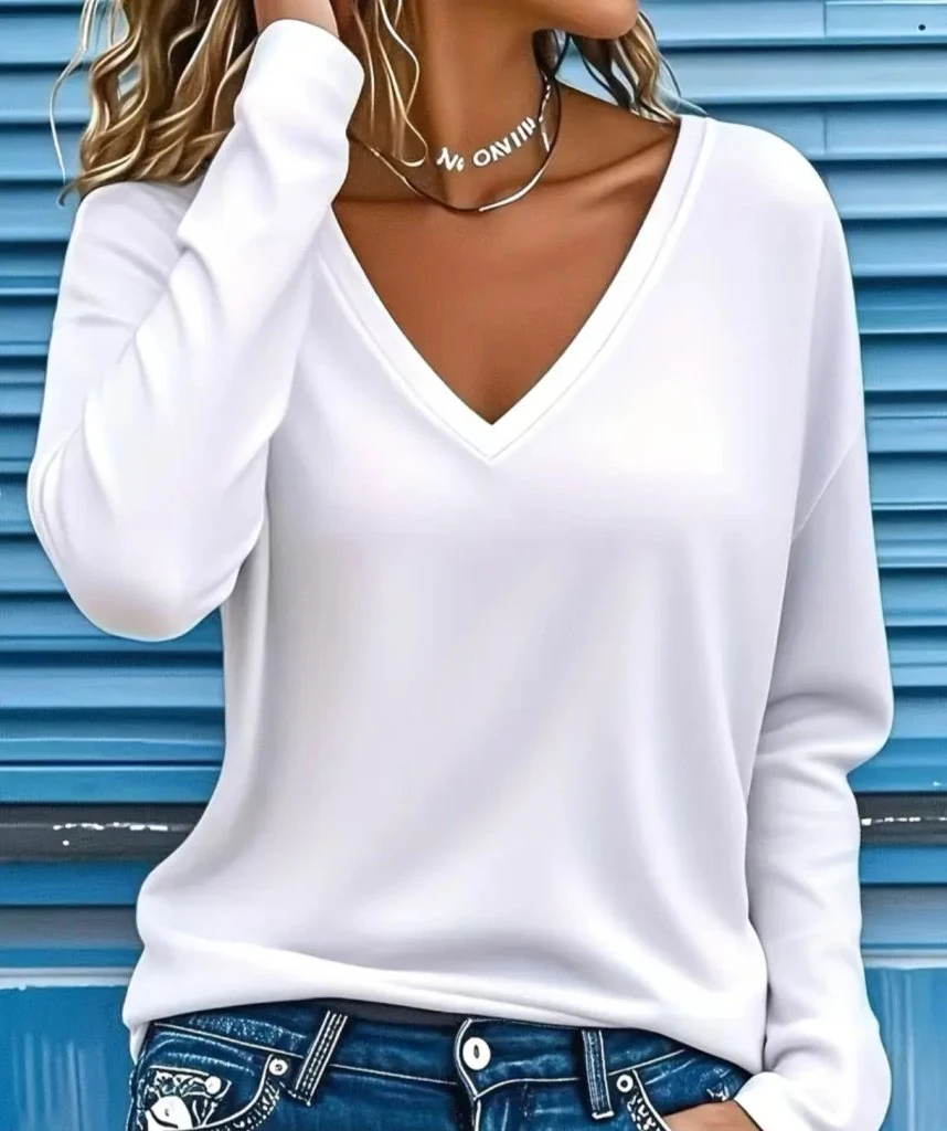 Kadın Uzun Kollu V Yakalı Viskon Iki Iplik Bluz