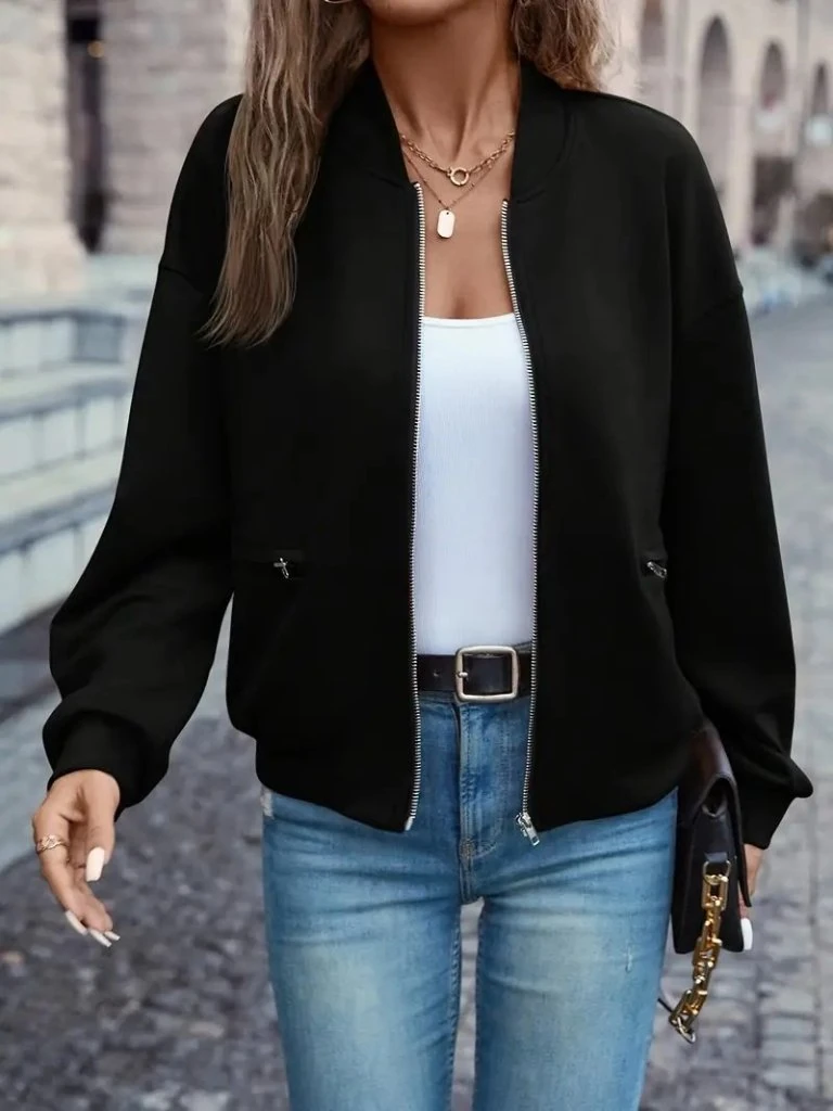 Kadın Uzun Kollu önden Fermuarlı Cepli Modal Ceket