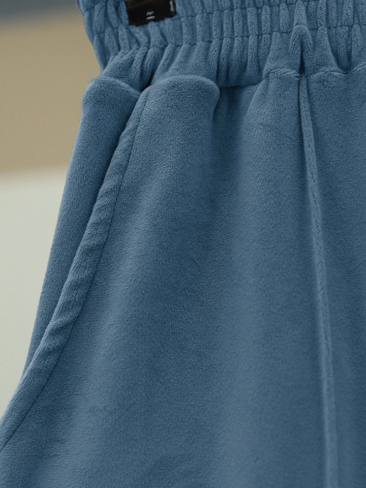 Çımalı Beli Lastikli Kadife Pantolon -Mavi