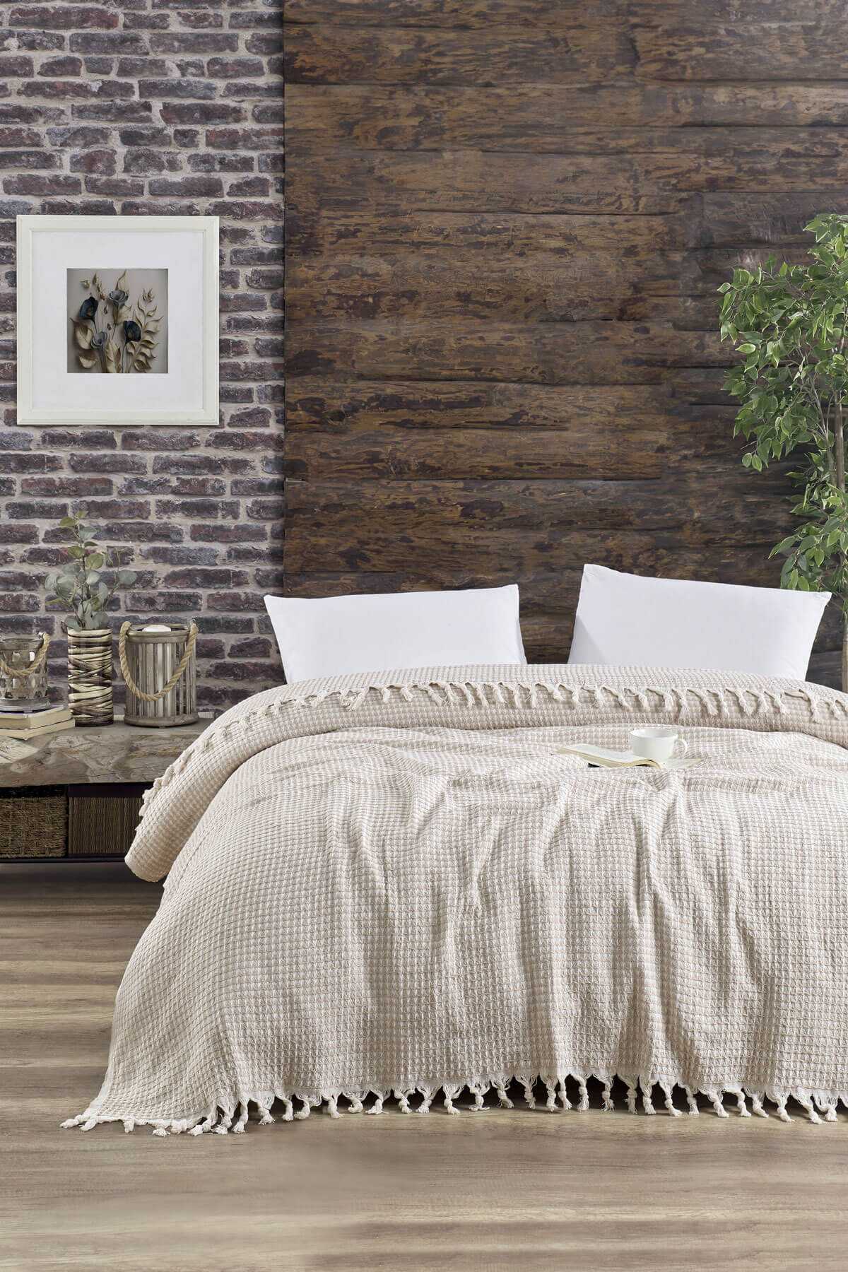 Çift Kişilik Yatak Pikesi Piramit Bej 200 x 230 Cm