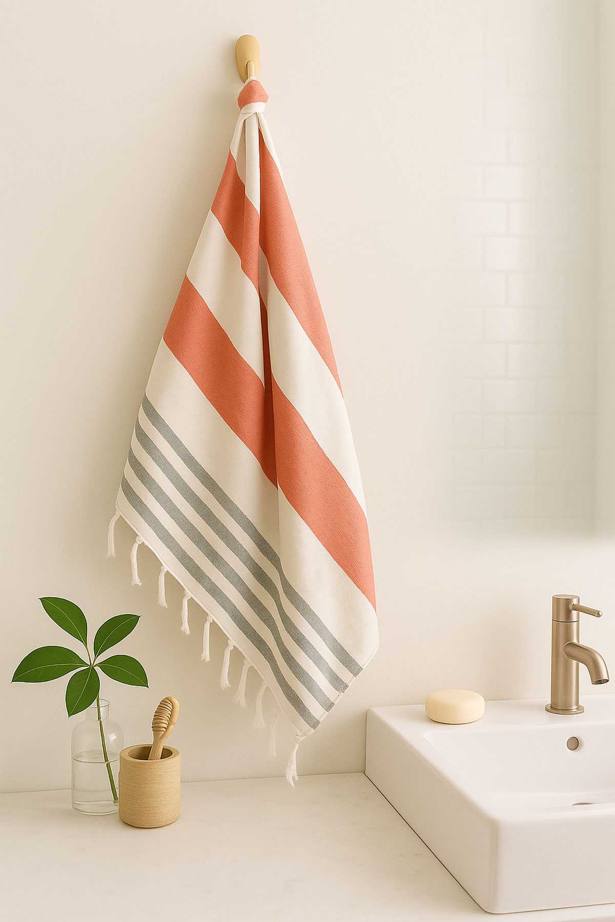 Mimoza Unisex Peştemal Plaj Havlusu 100x180 Cm &amp;#37;100 Pamuklu Soft Kırmızı-Siyah