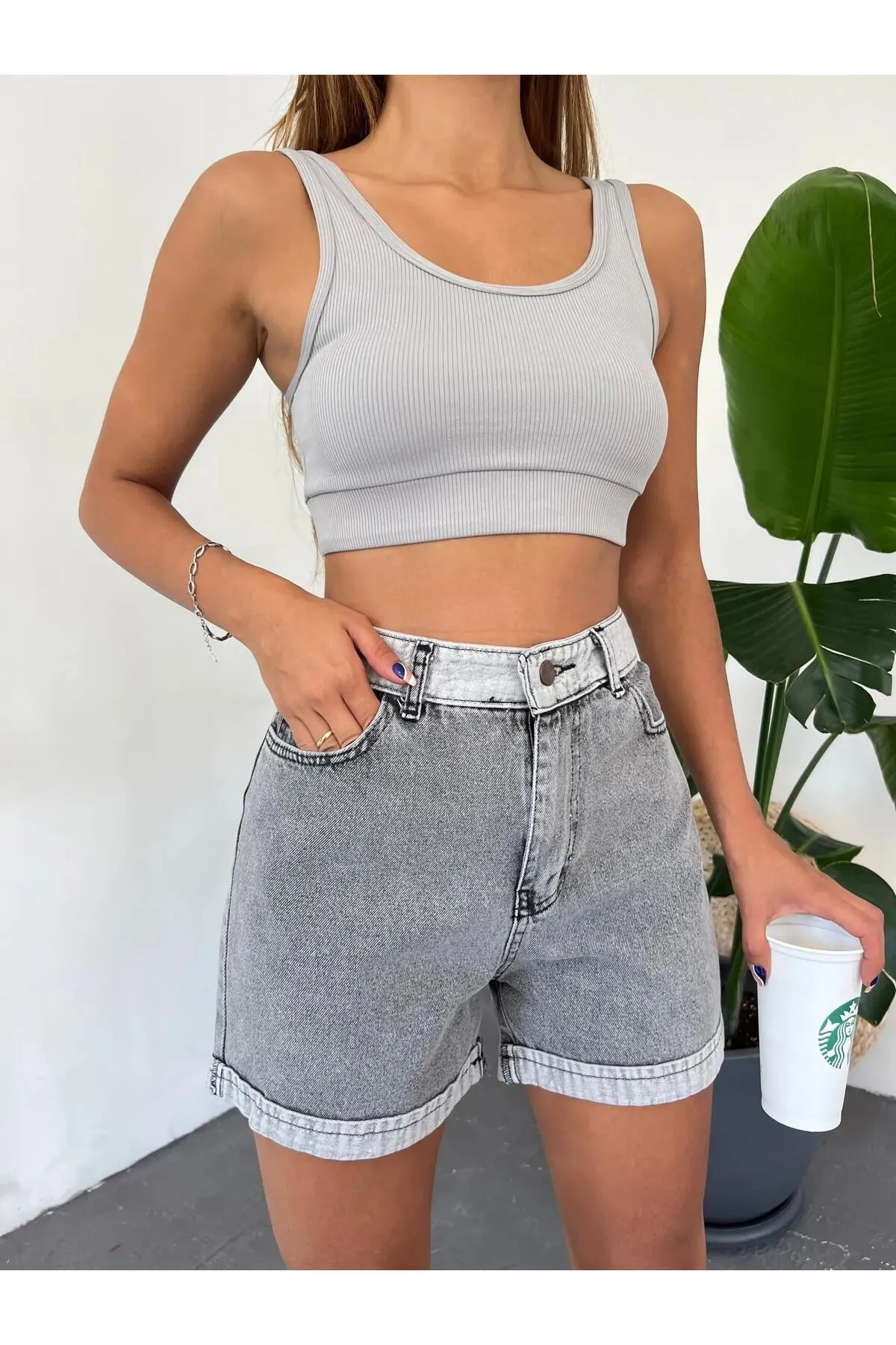 DUBLE PAÇA JEAN ŞORT - GRİ