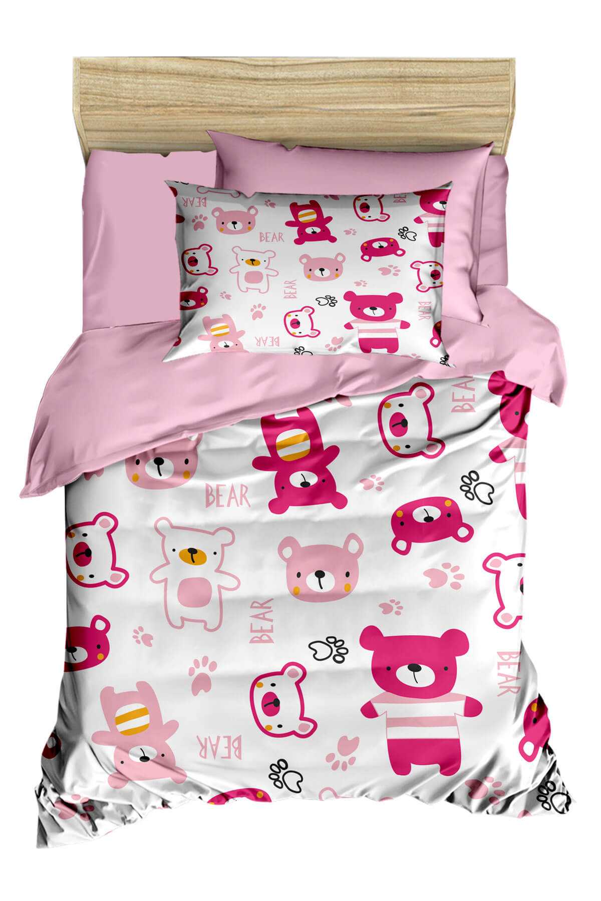 Dijital Baskılı 3d Pamuklu Yenidoğan Bebek Nevresim Takımı Bear Toy Pink