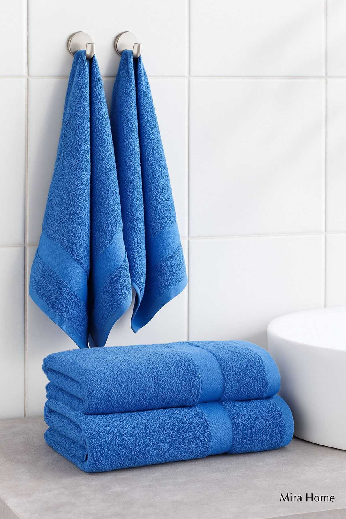 4 Parça Ekonomik Banyo Havlu Takımı &amp;#37;100 Pamuklu Quickdry Mavi Mavi