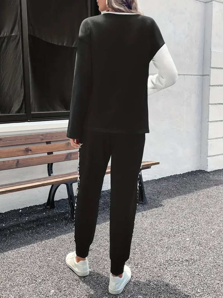 Kadın Uzun Kollu Bisiklet Yaka çift Renkli Viskon Iki Iplik Bluz Ve Pantolon Ikili Takım