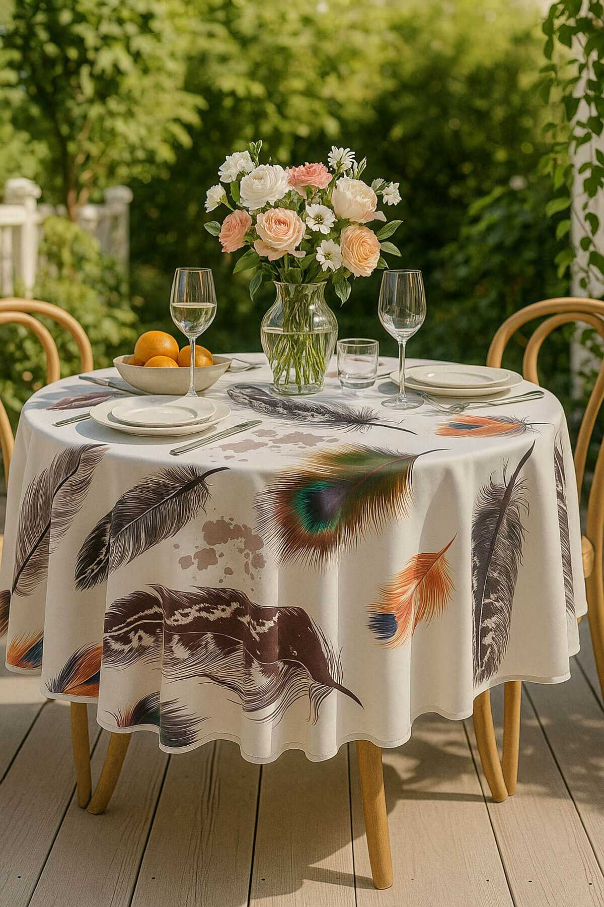 Yuvarlak Tüy Desenli Duck Kumaş Masa Örtüsü 150x150 Cm