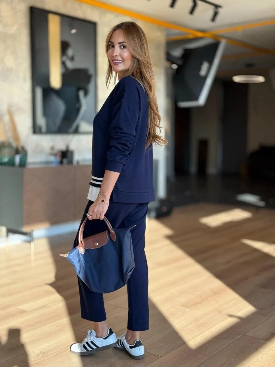 Kadın Uzun Kollu Bisiklet Yaka Ribana Detay Sweat Ve Pantolon Ikili Takım