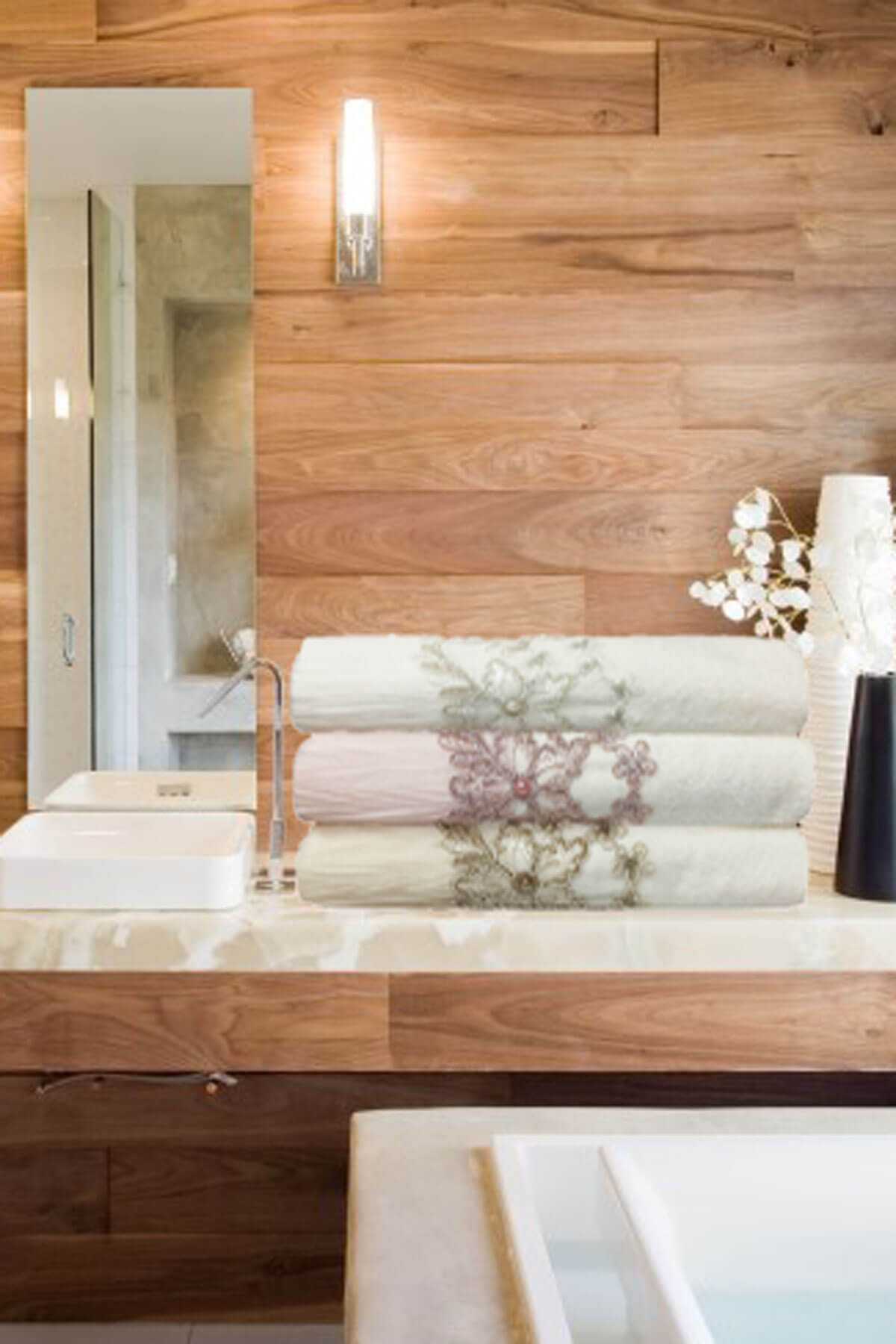 3 Lü Tül Dantel İşlemeli Boncuklu Havlu Seti 50X90 Cm