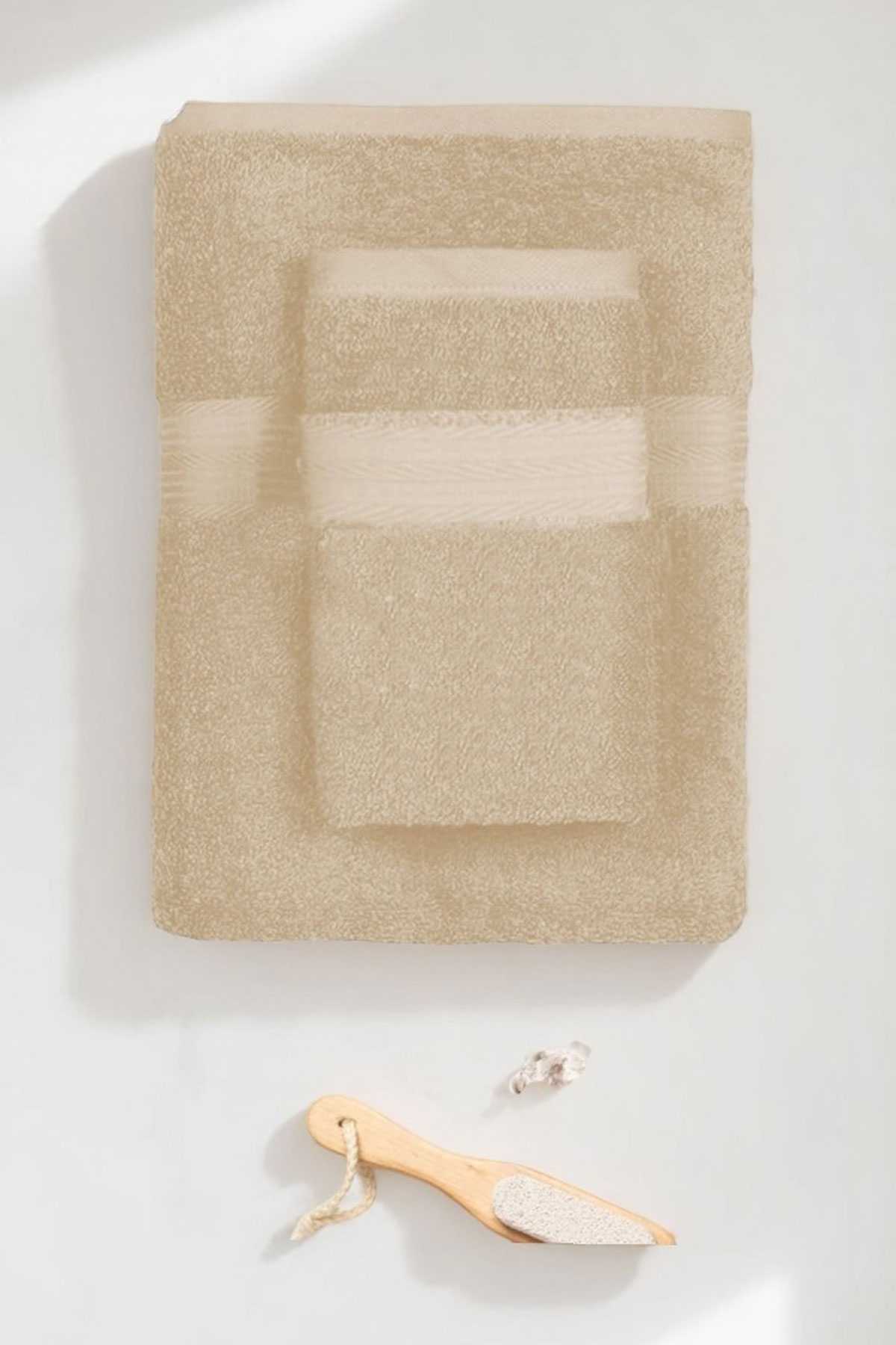 2 Parça Battal Lüks Premium Banyo Spa Havlu Takımı 90x170 Cm Bej