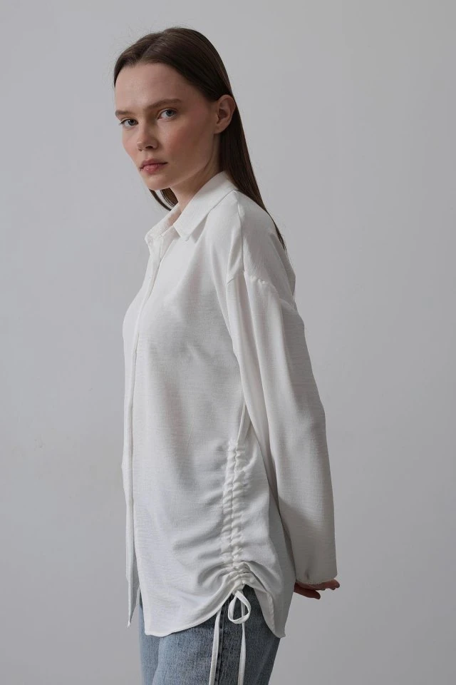 Biye Detaylı Ayrobin Gömlek - Beyaz