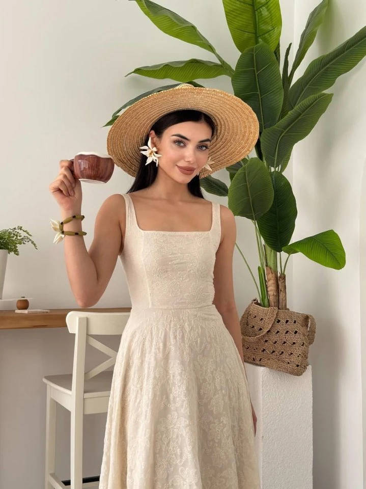 Cuper Çiçek Detaylı Elbise