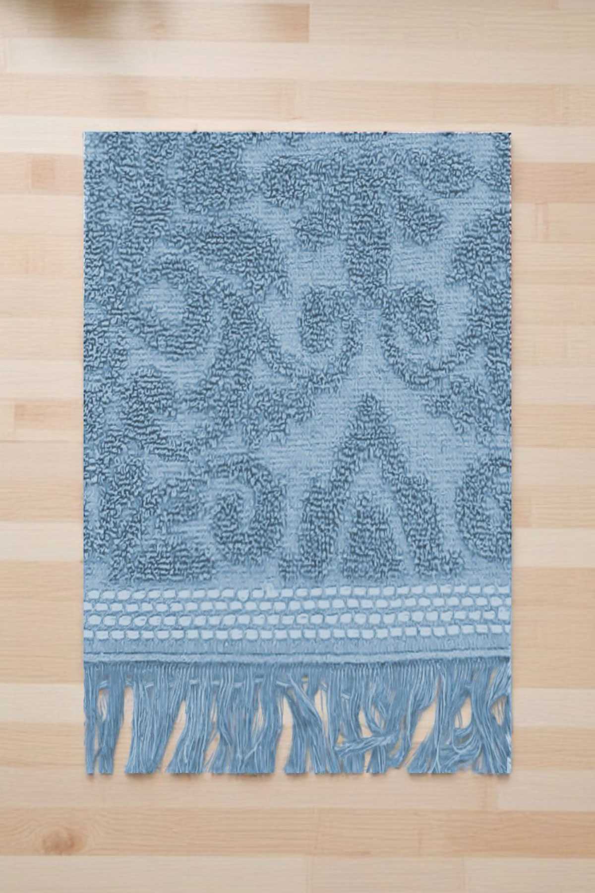 2 Parça Jakarlı Banyo Havlu Takımı &amp;#37;100 Pamuklu 90x150 Cm Arden Mavi