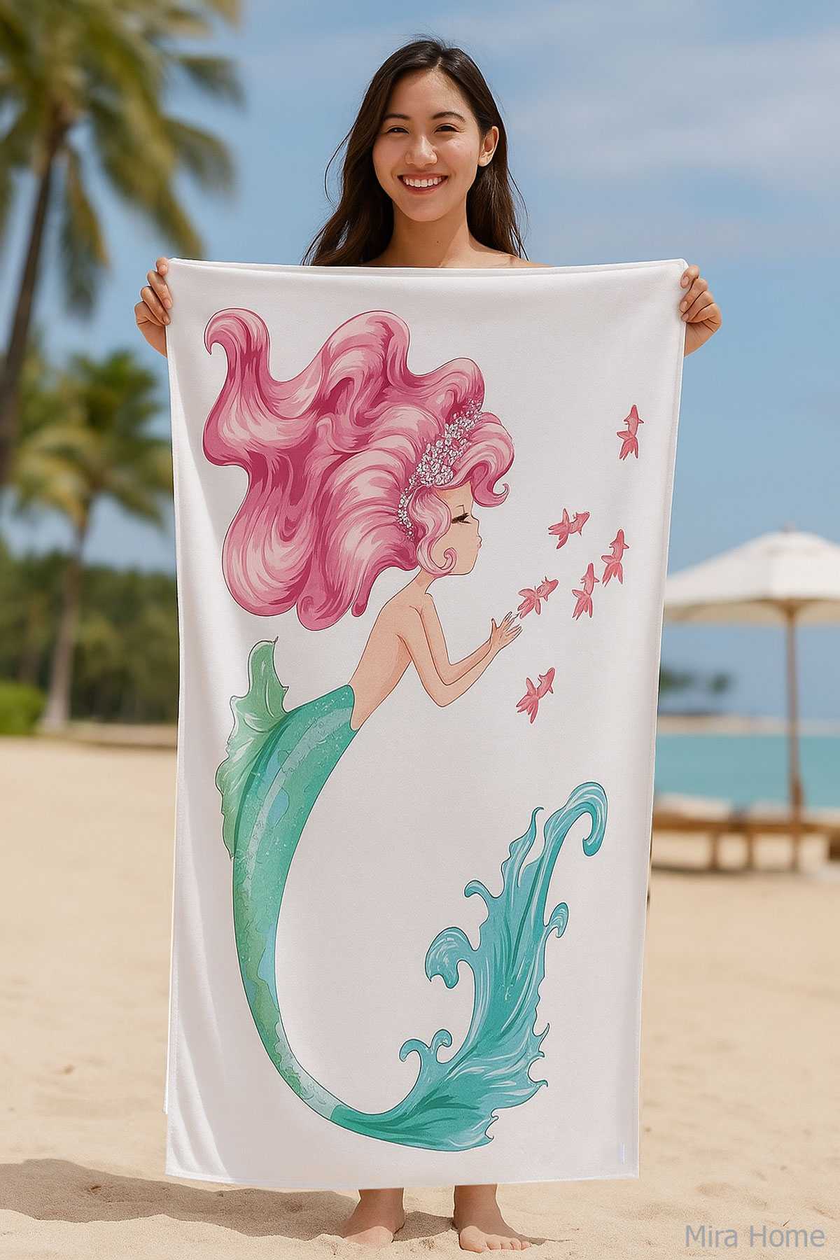 SeaDream Tropikal Desenli Plaj Havlusu 70X140 Cm Denizkızı