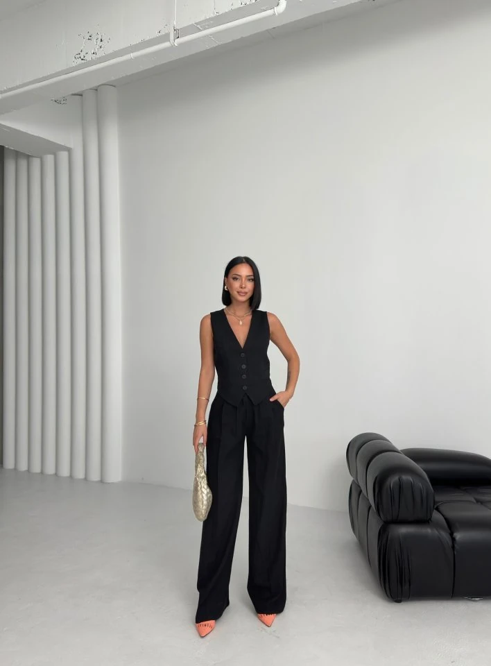 Keten Sirti Çapraz Geçi̇şli̇ Cepken Pantolon Takim